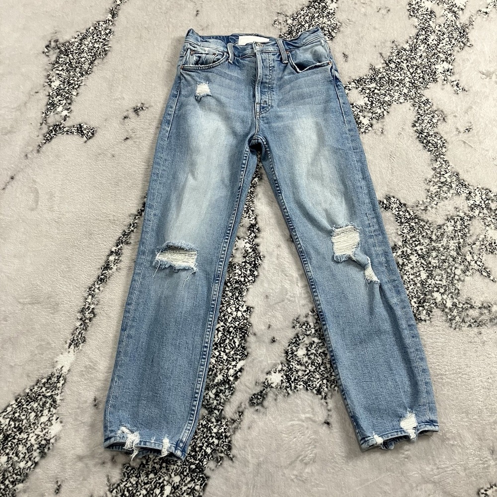 Mother The Tomcat Jeans Womens Size 25 Light Wash Distressed Raw Hem USA
